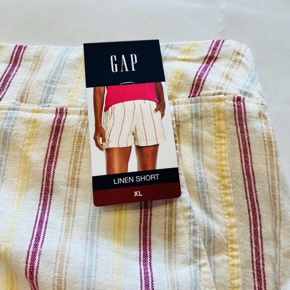 Gap Linen Shorts Womens Size XL Striped Yellow Pink High Rise (A0127) NWT - Picture 2 of 6